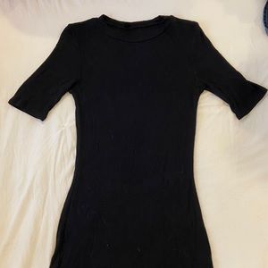 Black Bodycon Ribbed Mini Dress with 1/4 Sleeves